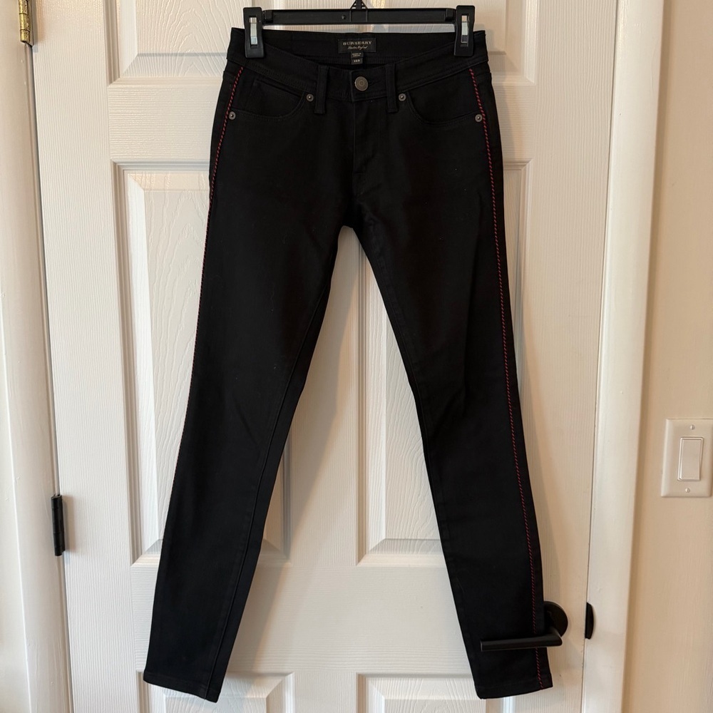 Burberry London Black Skinny Jeans with Red Twist Piping